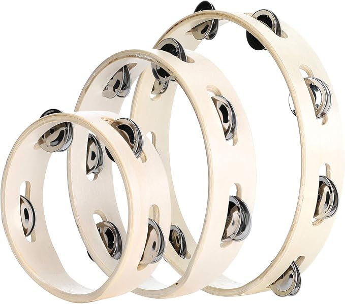 Musfunny Tambourines Ring 8 inch Hand Held Bell Birch Metal Jingles Musical Educational Percussion Instrument for Adults KTV Party Kids Games (8 inch Ring)