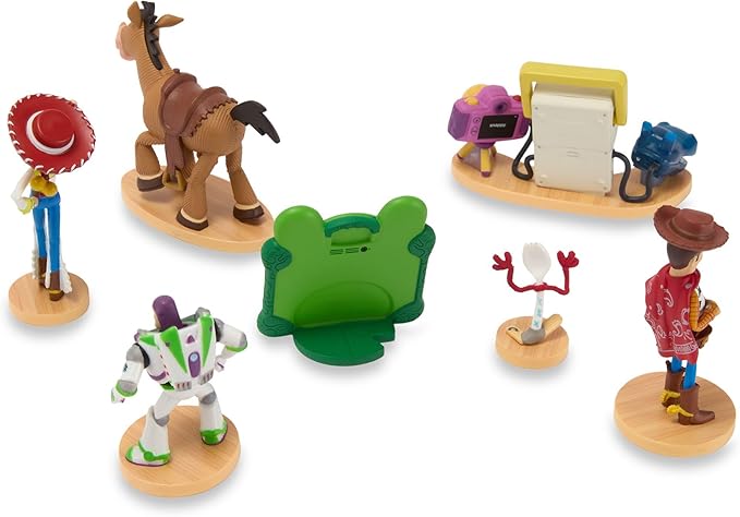 Disney Store Official Toy Story 5 Figure Set –7 Fully Sculpted Disney Figures Including Woody, Buzz, Forky, Lilypad, Bullseye, Jessie & Tech Trio in Double-Tiered Box with Scenic Backgrounds