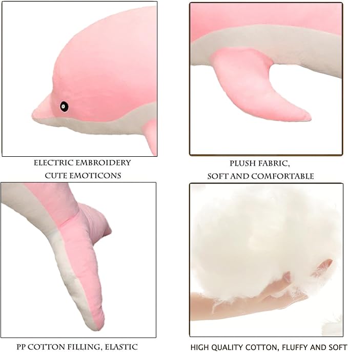 Dolphin Stuffed Animals Plush Pillow Super Soft Sea Animal Plush Toys Dolls for Boys Girls Sleeping Cushion Gift (70cm/27.55in, Pink)