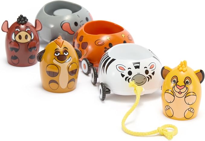 Disney Store Official The Lion King Pull Toy - Includes Simba, Timon, & Pumbaa on Elephant, Zebra, & Giraffe Cars - Perfect for Disney Gifts, Kids Toys, & Sensory Toy Collections
