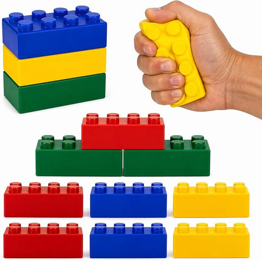 ArtCreativity Building Block Stress Relief Toys for Kids, Set of 12, Stacking Construction Foam Squeeze Toys in 4 Vibrant Colors, Birthday Party Favors, Goodie Bag Fillers Office Gifts Sensory Fidget