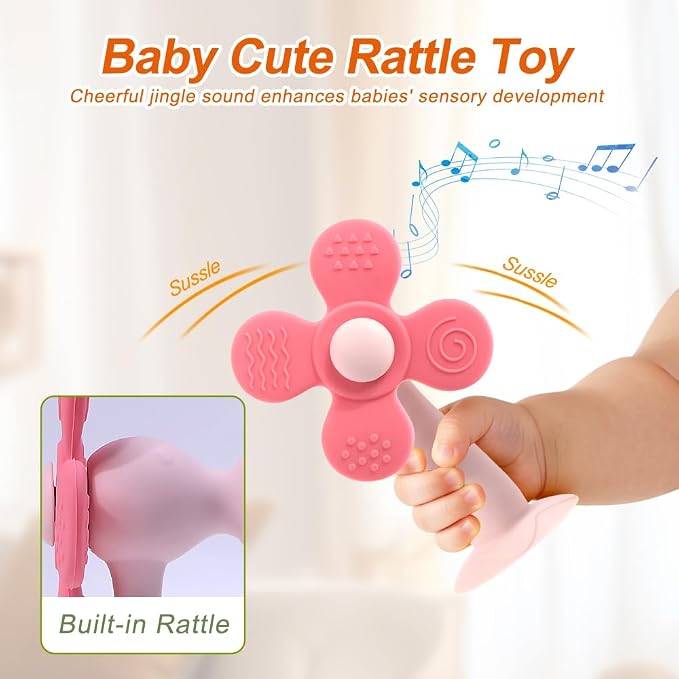 Baby Teething Toys, 2-in-1 Silicone Teether & Montessori Sensory Rattle, BPA-Free Food Grade Teether for Babies 6-18 Months, Easy-Grip Infant Toy for Teething Relief