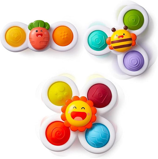 LiKee Strong Suction Cup Fidget Rotating Sensory Bath Toys for Baby Christmas Stocking Stuffers, Airplane Car Travel Table & Window Toys for Toddler Boys and Girls, 10+ Months
