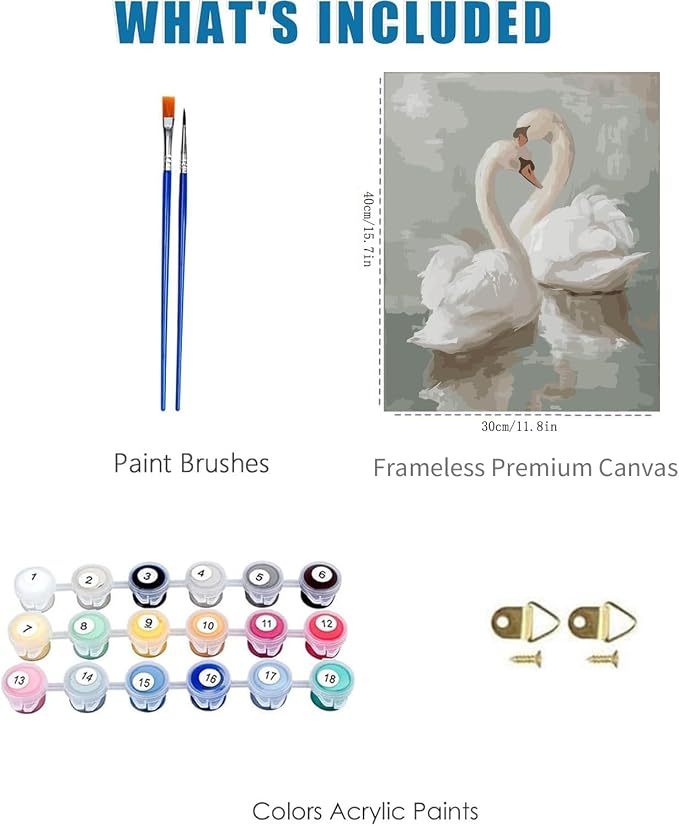Paint by Numbers for Adults and Kids Beginner, Vintage Swan Painting by Number Kits On Canvas Number Artist Paint by Number Kit Oil Painting Acrylic Paints Home Wall Decor Gift 12X16 inch