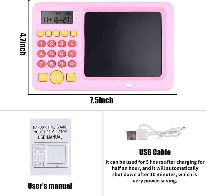 Math Games Toy for Kids Ages 5 6 7 8, LCD Writing Tablet for Kids Educational Math Learning Games, Birthday Gifts for Boys Girls (Pink Colour)