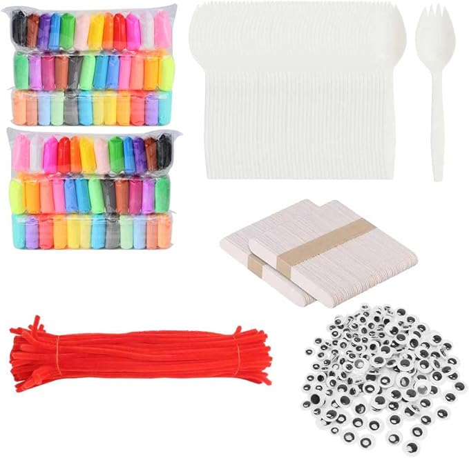 100 Pcs Fork Creativity Set-Arts & Crafts Supplies with Plastic Forks & Clay, Creative DIY Craft Kit to Enhance Hands-On Ability, Make Your Own Forky & Unique Crafts,Large Quantity Value Pack