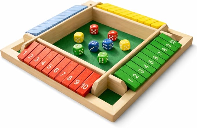 Pedolini Shut the Box Game Wooden - Travel Size 4 Way Close The Box Dice Game with Instructions - Math Learning Board Games for Kids Adults - Family Games Night Classroom Home Party Gift Ideas