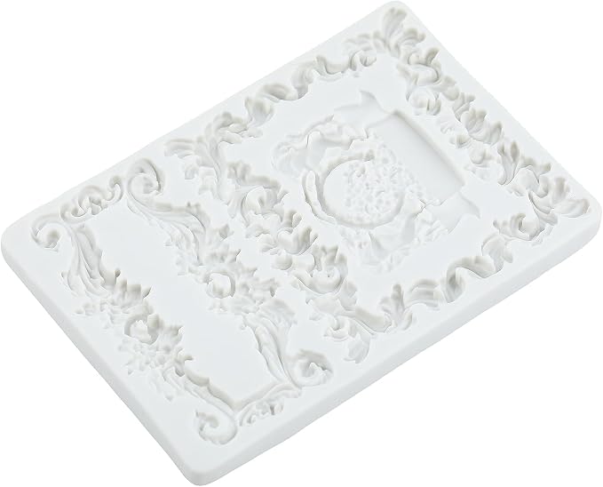 Baroque Curlicues Scroll Lace Relief Polymer Clay Mold Baroque Relief Lace Filigree Silicone Molds for DIY Craft Epoxy Resin Casting Polymer Clay Crafts Air Dry Jewelry Making