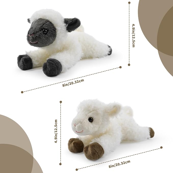 Sheep Stuffed Animal for Kids,8 inch Realistic Animal Plush Sheep Toy Lying Down Posture Animals,Plush Lamb for Boys Girls Adult Birthday Hug Teaching(S-Black Sheep)