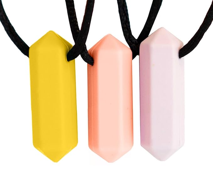 Crayon Sensory Necklace 3 Set - Best for Autism, Biting and Teething Kids - Perfectly Textured Silicone Chewy Toy - Chewing Pendant for Boys & Girls, Chew Necklaces - Sunflower