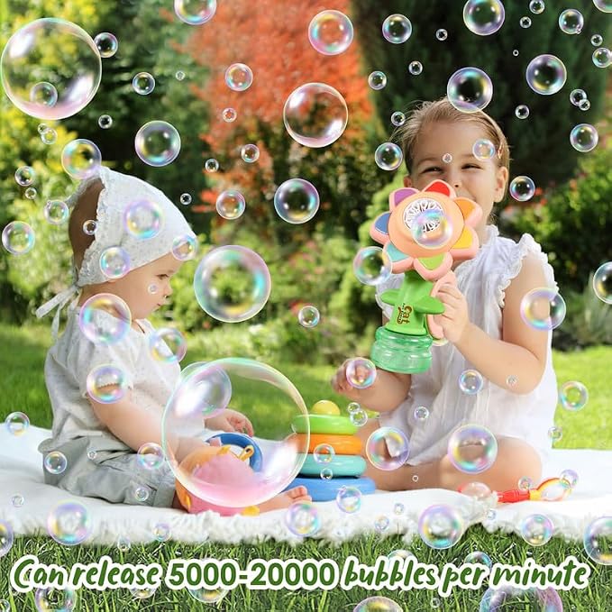 Sunflower Bubble Machine for Kids Automatic Flower Bubble Toy with Colorful Lighting for Toddlers Handheld 20000+Bubbles 3 Modes Fun Swing Dance Bubble Maker Blower Blaster Outdoor Toys Maize