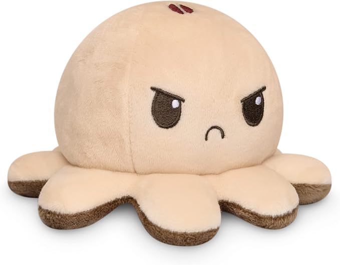 TeeTurtle Reversible Octopus Plushie 4-Inch Coffee + Cream Two-Sided Flip Plush Toy with Embroidered Details - Cute Mini Collectible Plush for Kids, Teens, and Adults