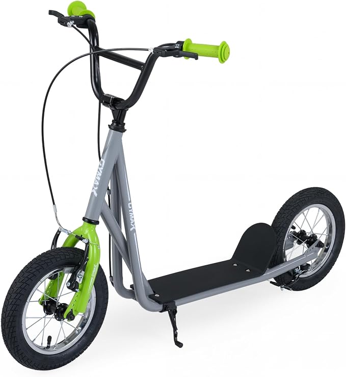 GYMAX Scooter, Kids & Adults Off-Road Scooter with 12" Inflatable Wheels, Adjustable Height Handlebar, V-Type Handbrakes & Axle Pegs for All Terrain, 8+