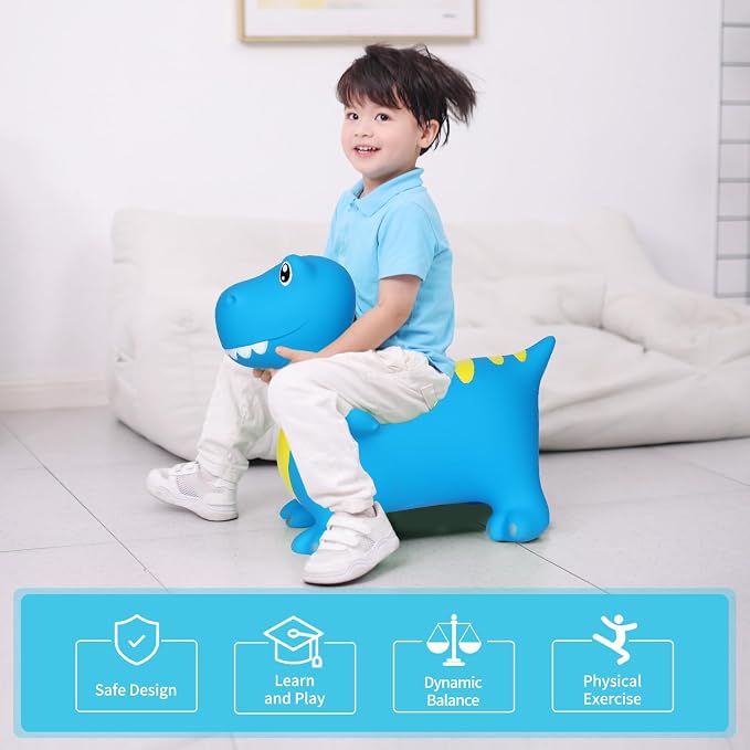 INPANY Bouncy Horse, Dinosaur Hopper Toys for Boys, Gifts Toy for Kid | Eco-Friendly PVC, Low Center Gravity, Cute Cartoon Design, Load 100 Lbs, Learn & Exercise & Active Fun, Gifts for 1-3 Kids