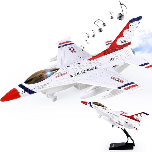 Crelloci Diecast Metal Alloy Fighter Jet Military Airplane Toy with Mist Spray, Lights & Sounds, Pull Back Function Army Air Force Aircraft for Kids, Toddlers Ages 3+, Gift for Boys Girls (White)