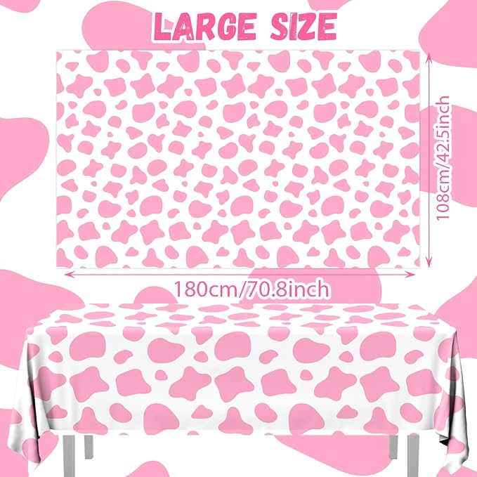 Cow Print Tablecloth,Highland Cow Party Decorations 3PCS Plastic Pink Cow Print Table Cloths Disposable Cow Tablecloth for Farm Theme Birthday Party Decoration