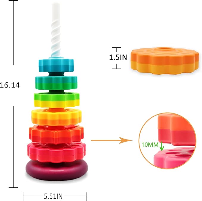 LUCKFUTURE Educational Spinning Stacking Toys, Rainbow Stacking Rings Baby Toy, Montessori Sensory Learning Toy for Girls and Boys Toddlers Toys for 1-3 Year Old (Pack of 2)