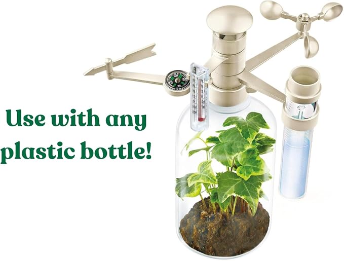 4M: Green Science - Weather Station - DIY Mini Observatory Kit, Observe & Record Wind-Rain-Temperature, Create A Terrarium in A Bottle, STEAM, Kids 5+