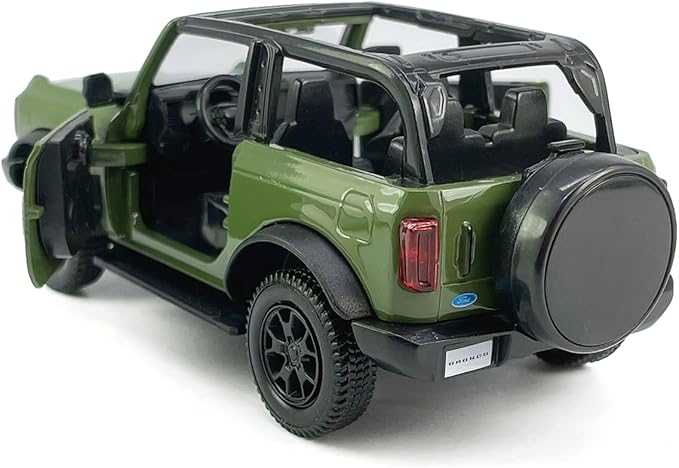 2-Door Convertible Bronco Badlands Model Car 1/36 Scale Diecast Toy Cars Metal Alloy Children’s Vehicles, Pull Back Doors Open, Black Rim, Mens Collection, Kids Toys for Boys Gifts, Cake Topper, green