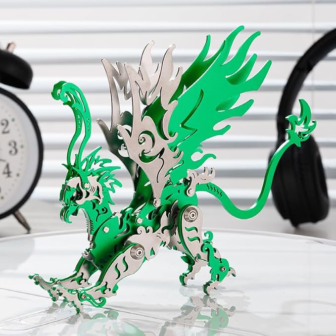3D Metal Puzzles Toys The Meow Meow Family King and Princess Cat DIY Handmade Assembled Model Kits Ornaments Christmas New Year and Birthday Gifts for Adult (Gu Diao Green)