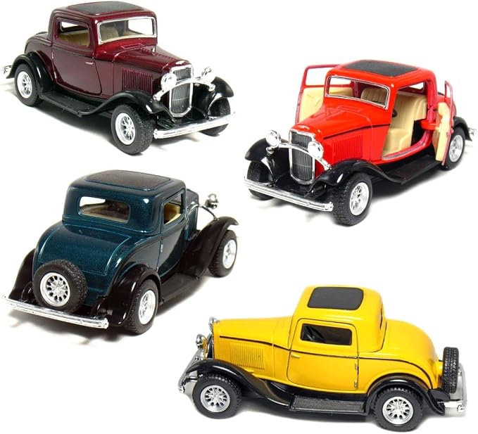 KiNSMART 1932 Ford 3-Window Coupe 1:34 Scale 5" Die Cast Metal Model Toy Classic Car (4Set)