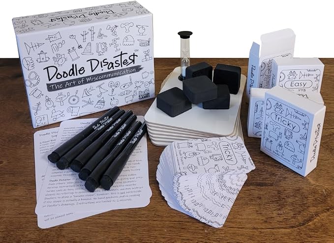 Doodle Disaster The Art of Miscommunication Board Game, Hilarious Party Game of Disastrous Communication, Describe, Interpret, Draw & Laugh Out Loud, 2-6 Players, Ages 12+