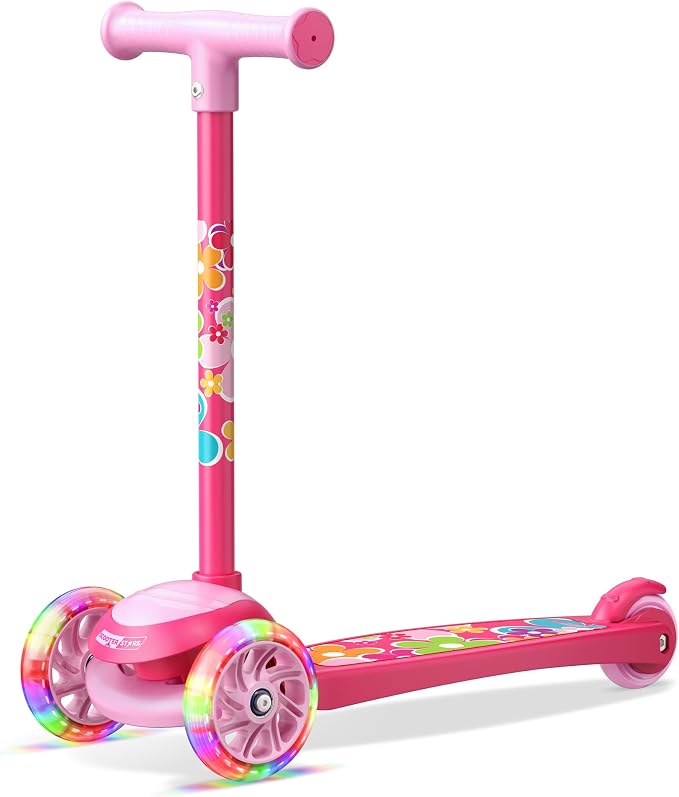 3 Wheel Scooter for Kids, Smooth Light Up LED Front Wheels, Wide Anti Slip Deck, Rear Foot Brake, Easy Lean to Steer Maneuvering, Indoor & Outdoor Ride On Toys for Ages 2 Up,