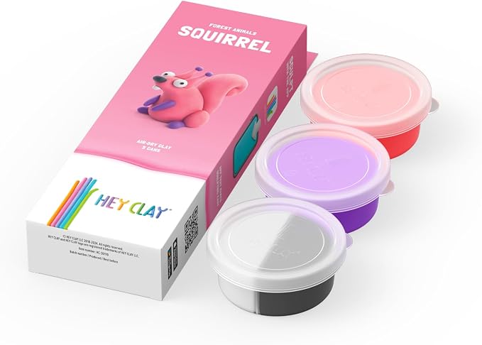 HEY CLAY Forest Animals - Claymate Squirrel - Air Dry Clay Kit 3 cans and Sculpting Tools with Fun Interactive Instructions App