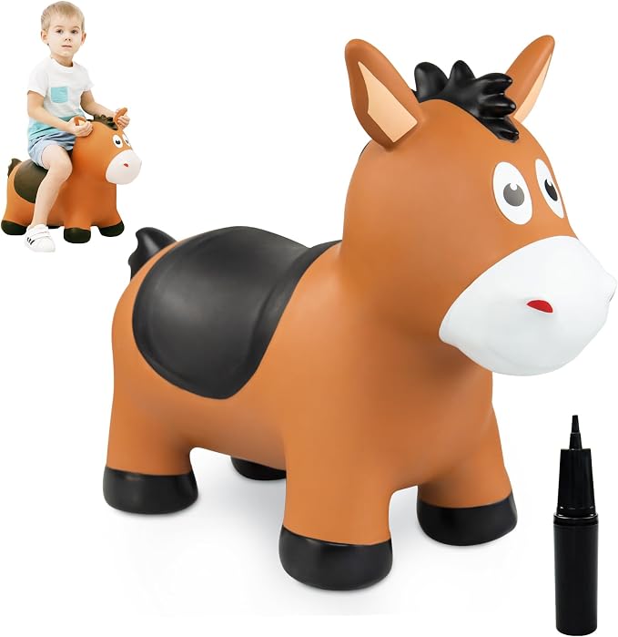 ZOOJOY Inflatable Horse Hopping Toys, Bouncy Animal Hopper Toys for Toddlers, Outdoor Indoor Bounce and Ride On Horse Bouncer for Boys Girls, Birthday Gifts for 18 Months 2 3 4 5 6 Year Old with Pump