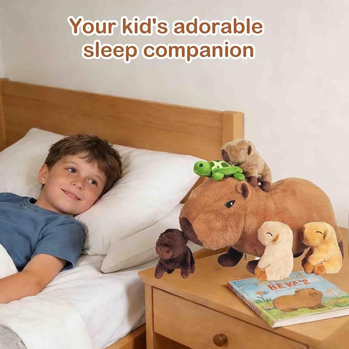 5 in 1 Capybara Plush, 14.2" Capybara Stuffed Animal with Babies Inside, Mommy Stuffed Capybara Plushies Pillow Toys with 4 Baby Capibaras Peluches for Kids Christmas Birthday Gifts Party Favors