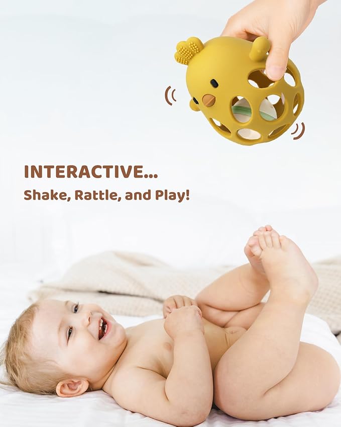 ChooKaChoo 2-in-1 Baby Teething Rattle Toy, Sensory Grasping Teether for Infants 3-12 Months, 100% Food-Grade Silicone, Easy to Hold, Soothing & Developmental, BPA Free