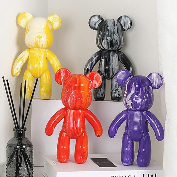 HANDA 13.4/9.05 inch DIY Painting Fluid Bear Teddy Bear Painting Kit Set Creative Home Decorations Handmade Doll Figurine Toys Gift for Birthday Valentines (5 Colors Paints, 9.05 inch)