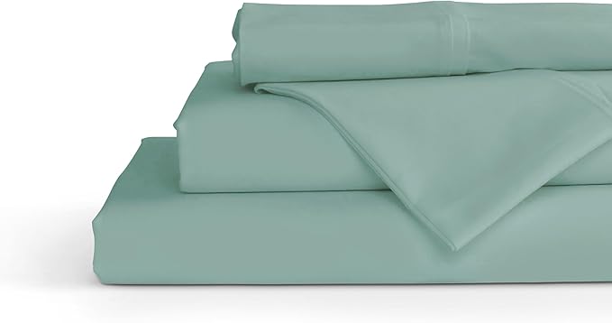 Linen Home 100% Cotton Percale Sheets Twin XL Size, Aqua Blue, Deep Pocket, 3 Pieces Set- 1 Flat, 1 Fitted and 1 Pillowcase, Crisp Cool and Long Staple Strong Bed Linen