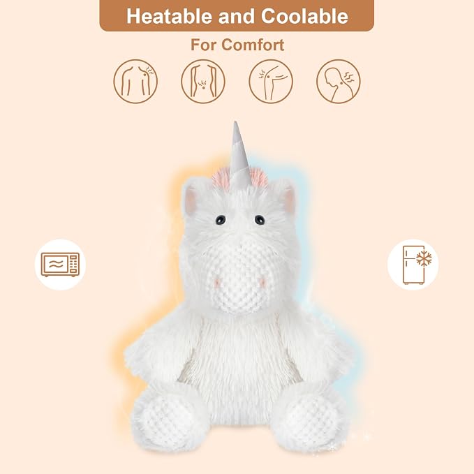 SuzziPals Coolable Warmable Unicorn Stuffed Animal, Microwavable Stuffed Animals Heating Pad for Soothing & Relaxation, Lavender Plushies for Stress Relief, Stuffed Unicorn Gifts for Girls