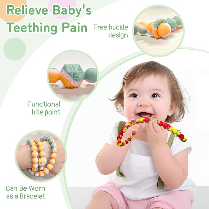 Teething Necklace for Baby,Tooth Grinding Toys，Sensory Chew Necklace for Kids, Girls,Boys,Adult with Autism, ADHD,Teething Beads for Babies