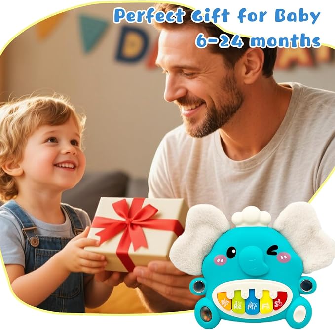 Cute Elephant Piano for Baby Musical Toys 18M+, Early Learning Light up Music Keyboard Infant Toy Perfect Christmas Birthday Gifts for Boy & Girl Age 2 3 Years Old (Blue-Elephant)