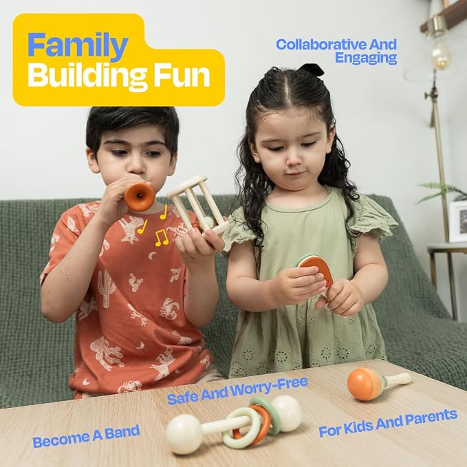 Montessori Toddler Musical Instruments Set for Ages 3+, Wooden Music Toys That Build Coordination, Rhythm & Sensory Skills by Playfully