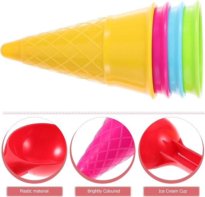 Toyvian Kids Beach Toys Ice Cream Cone Scoop Model Beach Play Toys Children Outdoor Play 5 Pieces (Random Color)