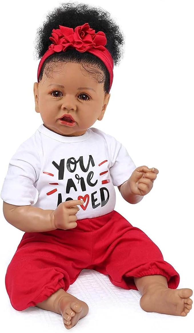 KSBD Realistic Reborn Baby Doll Black Girl – 20 Inch Lifelike Real Life African American Newborn Doll with Soft Body Gift Set for Kids Age 3+