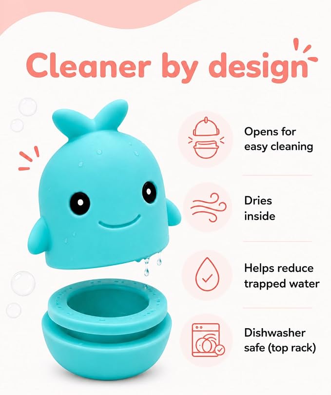 Silicone Bath Toys, Opens for Cleaning, Baby Bath Toys 9M+, Toddler Bath Toys 1-3, Bathtub Toys, Ocean Friends 6-Piece Set
