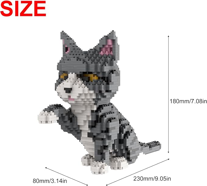 Larcele Cat Mini Building Blocks Animal Set, DIY Micro 3D Building Toy Bricks,1300 Pieces KLJM-05(Grey and White Cat)