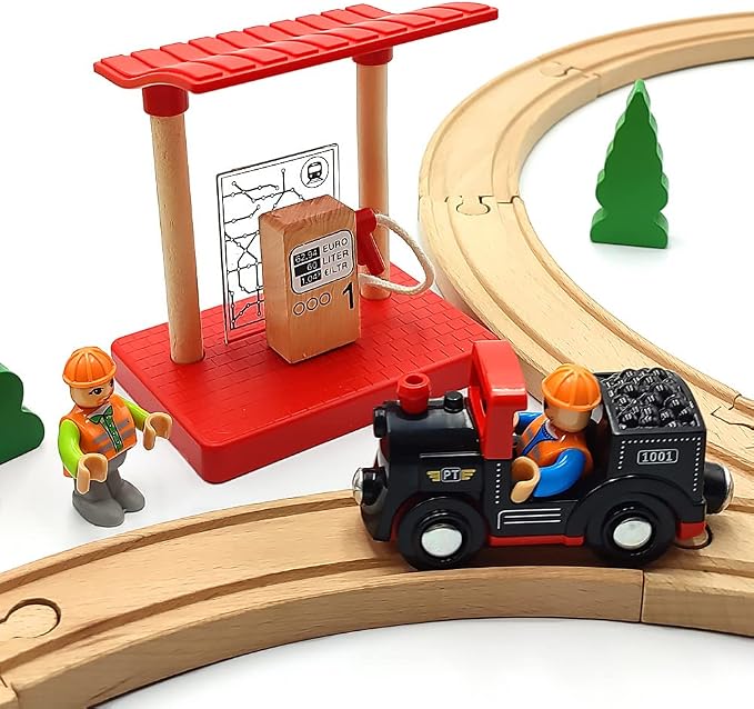 Wooden Crane Toy Set with Train Cars - Compatible with Major Wooden Rail Brands - Ages 3-5