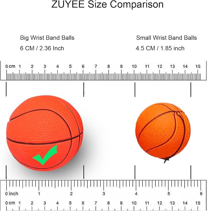 ZUYEE 4/8/16 Pack 2.36 Inch Wrist Return Wristband Ball Rubber Rebound Bouncy Sport Ball (Basketball, Baseball, Soccer,Tennis) on Elastic String Wrist Exercise or Play,Gift Toy for Kids Teens Adults
