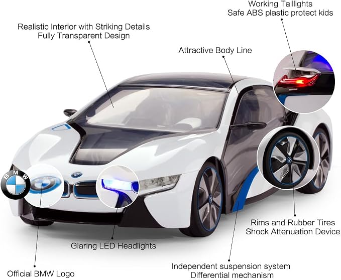RASTAR BMW Toy Car, RC Cars 1/14 BMW i8 Remote Control Car for Kids, Interior Lights, White 2.4G