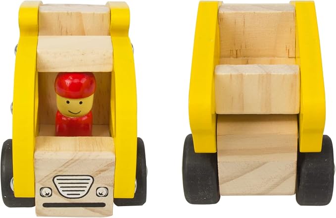 Wooden Push Car Toys for Infants 18 Months, 2 Pcs Baby Vehicle Toys Hand Push Car Toys for 2 Year Old Boys Girls (Excavator + Truck)