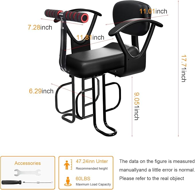 Rear Child Bike Seat, Width Adjustable Toddler & Baby Bike Seat for Adult Bike, Bike Chair for Bicycle, Kids Seat Fits Children 2~6 Years, Supports Up to 55 lbs