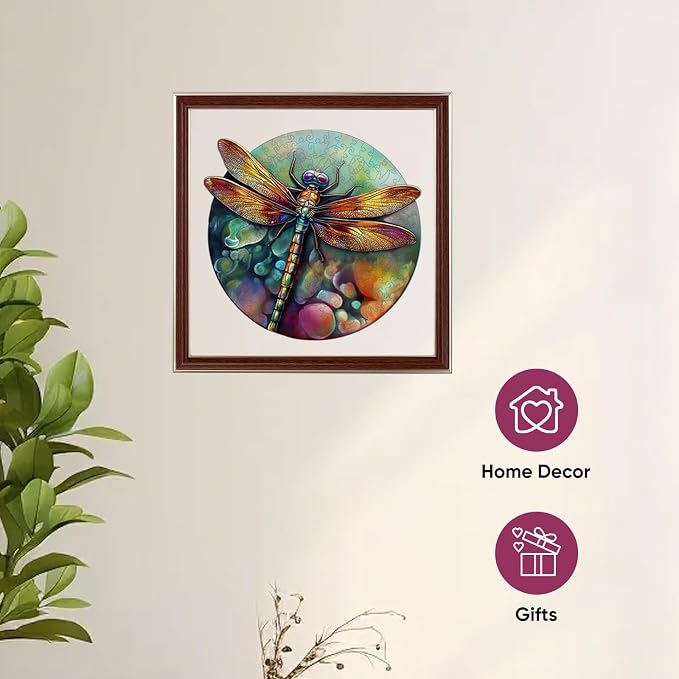 Mys Aurora Wooden Puzzles for Adults, Dragonfly Jigsaw Puzzles 200 Pieces, Unique Shaped Round Flower Puzzles for Adults and Kids, Family Game 11.2 x 10.8 Inch