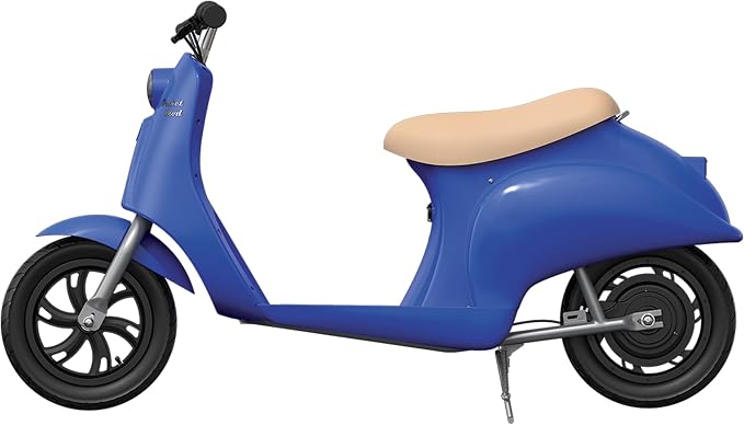 Razor Electric Retro Scooter for Ages 8+, 170 lb Max Weight, Blue, w/ 250W Motor, 12.5” Tires & 24V Battery, Up to 15 MPH, Pocket Mod – Lightweight Ride On Motorcycle Bike for Young and Teen Riders