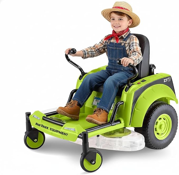 Kid Trax 12V Zero Turn Lawn Mower Toodler Toys - Ride on Toy, Outdoor Toys, Tractor Toy, Riding Mower, Ride On Tractor, Dual Handle, Twist and Turn, Speed to 3MPH, Max Weight of 77lbs, Age 3-7, Green