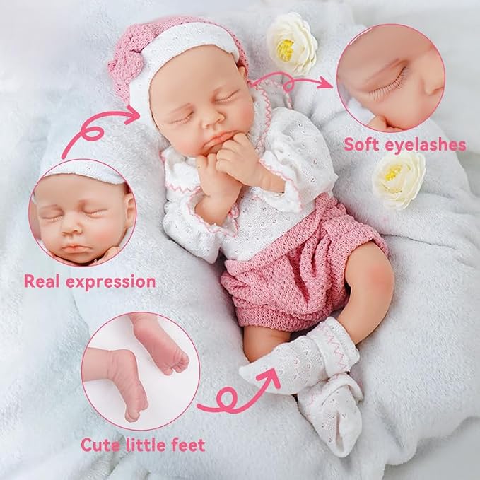 Girl 12 Inch, Silicone Reborn Baby Dolls, Realistic Baby Doll, Not Vinyl, Posable Newborn, Reborn Baby Dolls Silicone Full Body